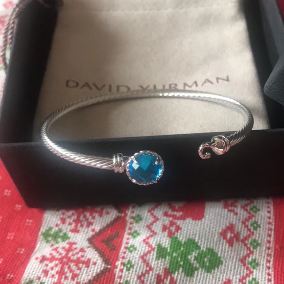 David Yurman Jewelry - David Yurman Silver Bracelet with Vibrant Blue Stone 3mm